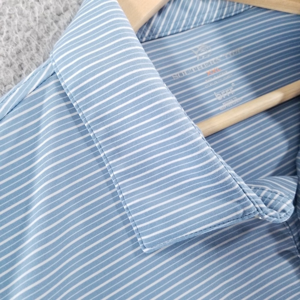 Southern Tide Polo Shirt Mens XXL Blue Performance Brrr Golf Striped Stretch